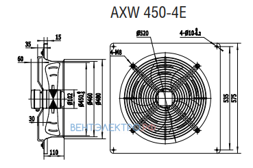 Габаритные размеры Shuft AXW 450-4E осевой